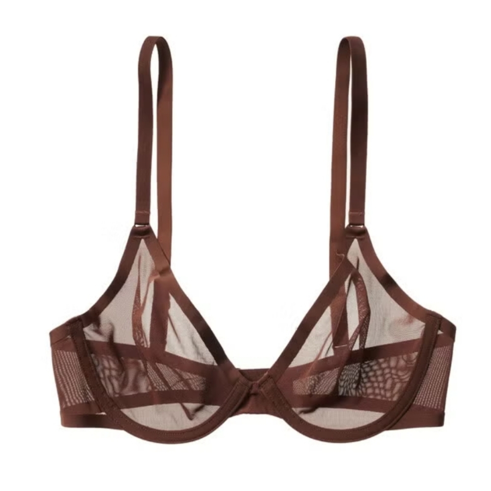 CUUP Mesh Plunge Underwire Bra, Espresso Brown, Sz 34D